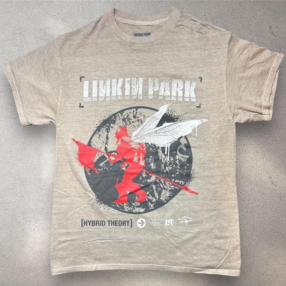 Linkin Park Hybrid Theory Graphic T-Shirt Tan Mens Medium Band Tee Ceremony Rose